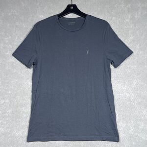 Allsaints Shirt Mens Large Gray Short Sleeve Goat Skull Emblem Logo Casual Slim